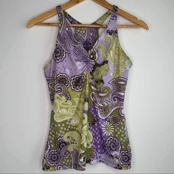 Prana Purple and Green Paisley Racerback Tank Top - Picture 1 of 7